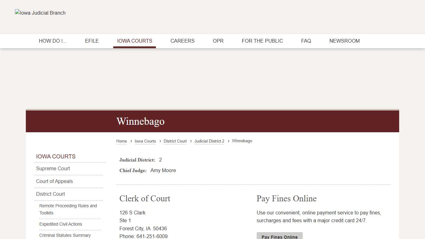 Winnebago Judicial District 2 Iowa Judicial Branch