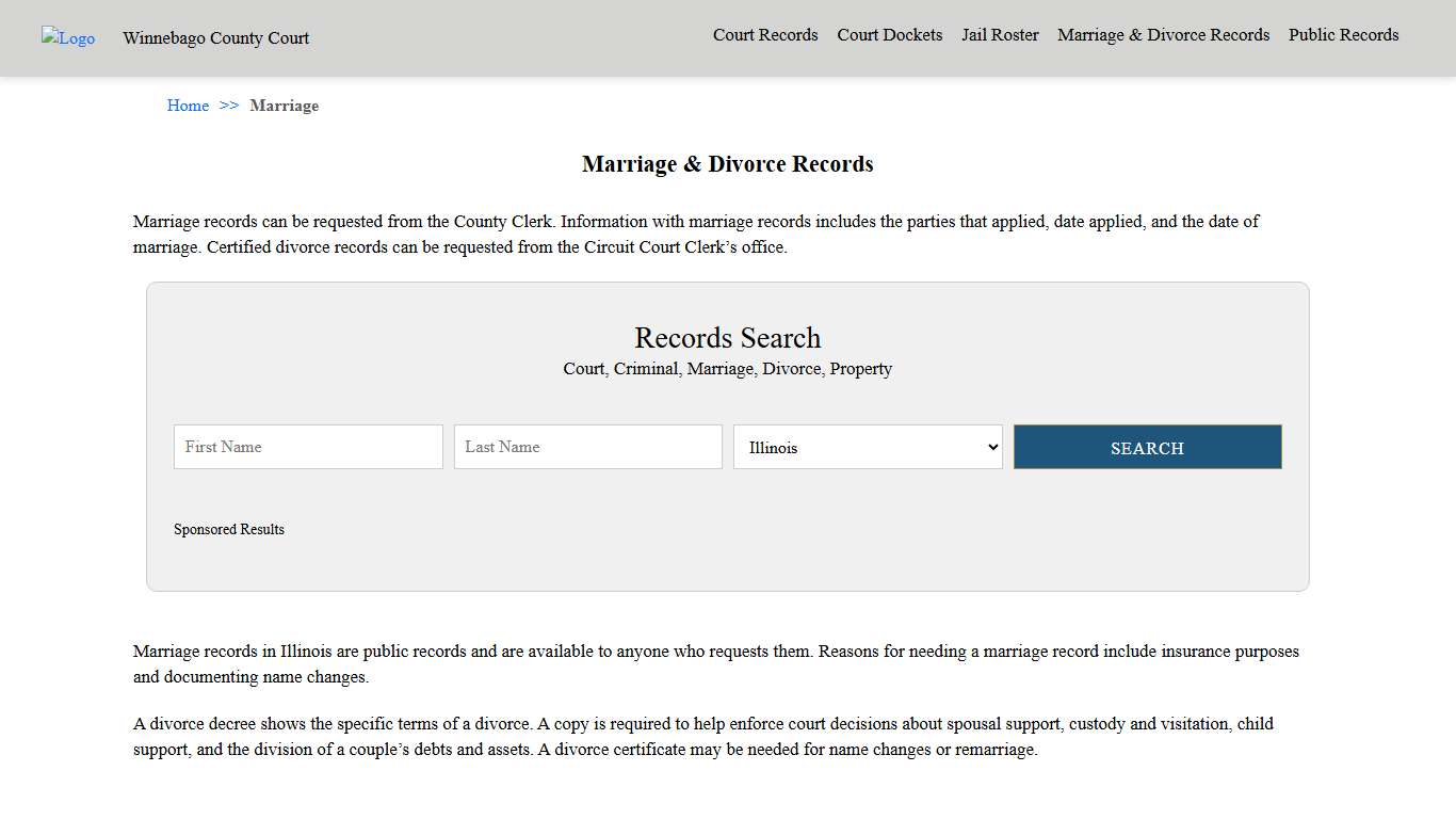 Marriage & Divorce Records Winnebago County Court