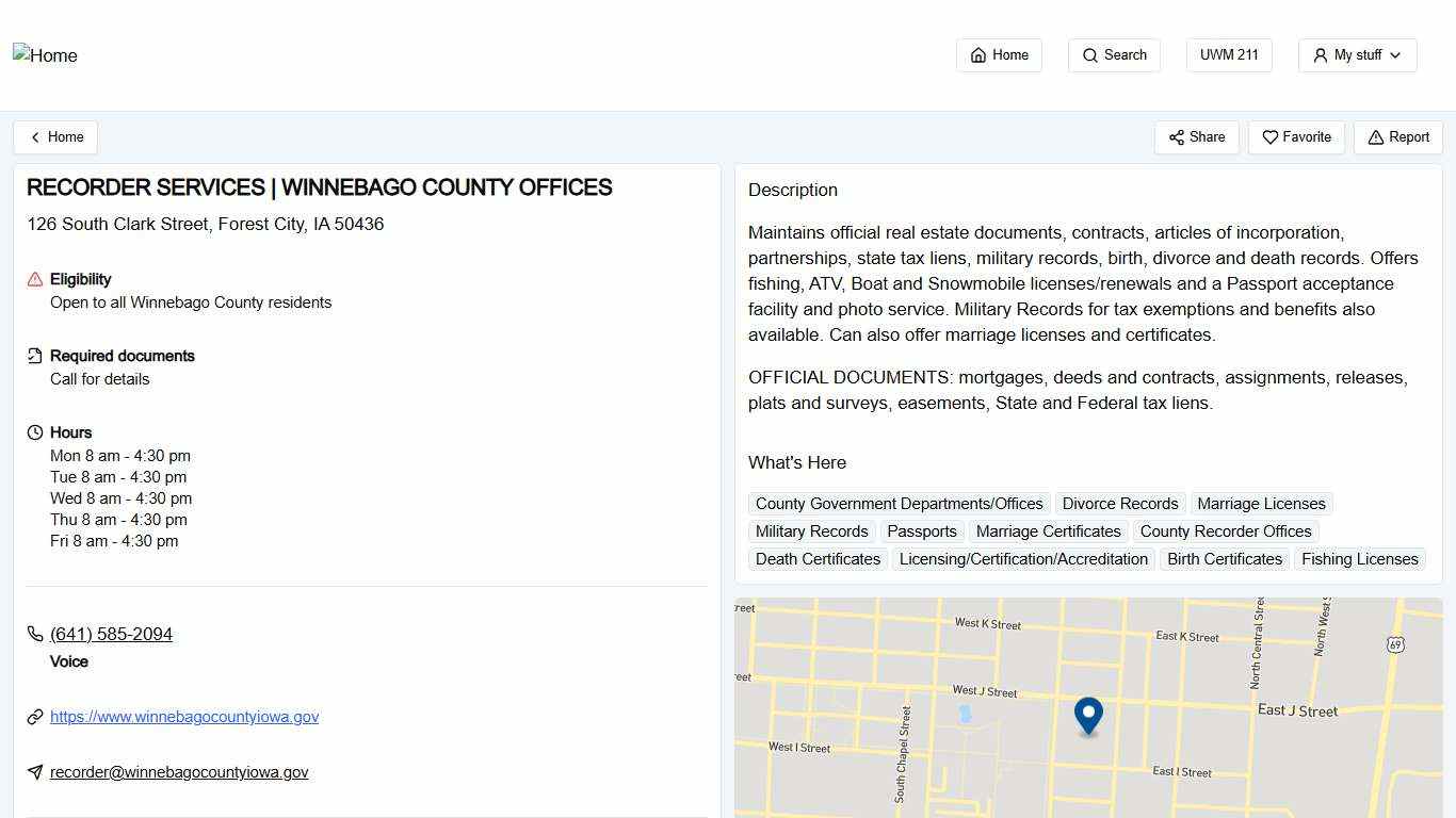 RECORDER SERVICES WINNEBAGO COUNTY OFFICES